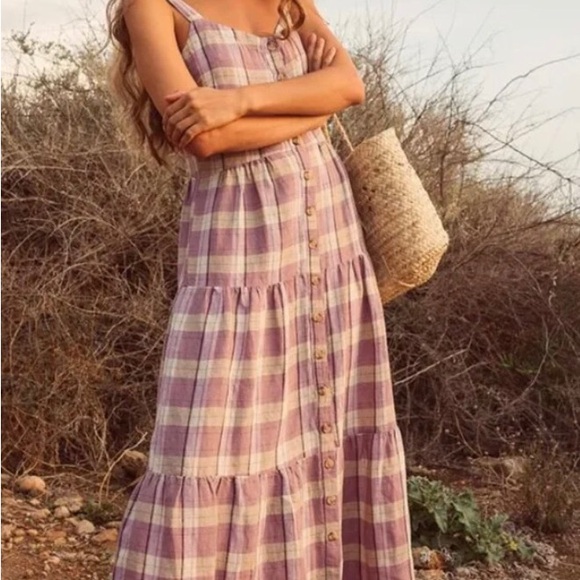 Indi and Cold Dresses & Skirts - Sleeveless Button-Front Plaid Maxi Dress in blue-peach